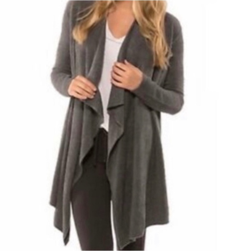 Barefoot Dreams Bamboo Chic Lite Taupe Soft Cozy Drape Open Cardigan S/M